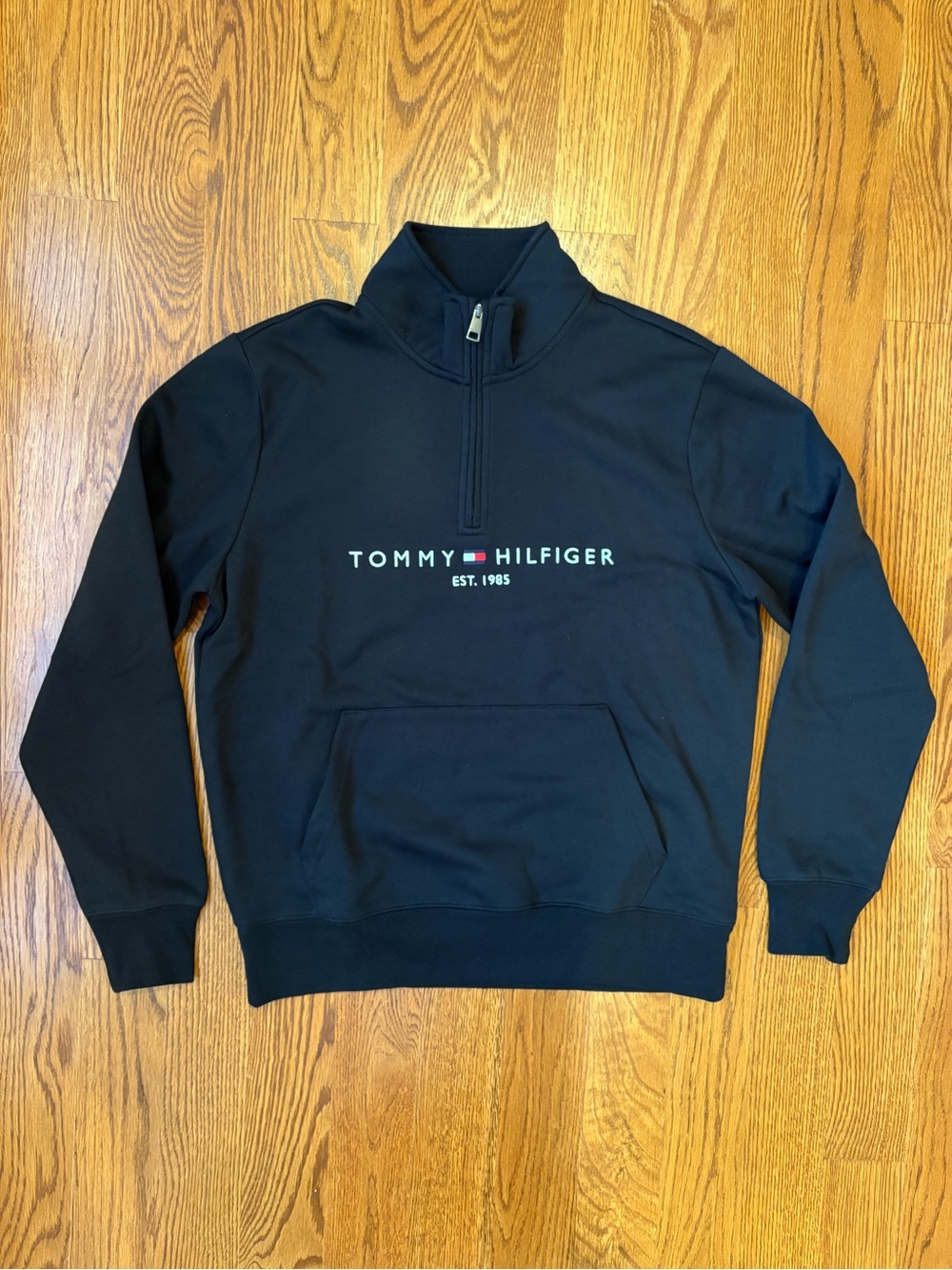 Tommy Hilfiger Black Quarter Zip Sweatshirt with Kangaroo Pocket